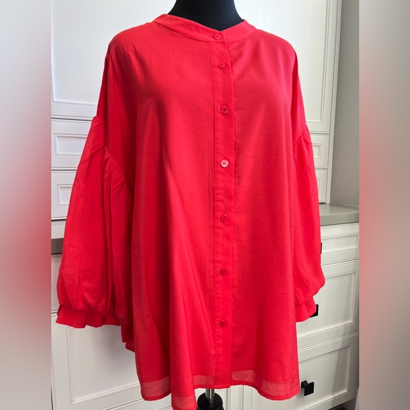 Fate Tops - Women's Red Blouse Ruffle Sleeves Plus Size 2X